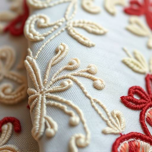 Close-up of detailed embroidery and lining fabrics